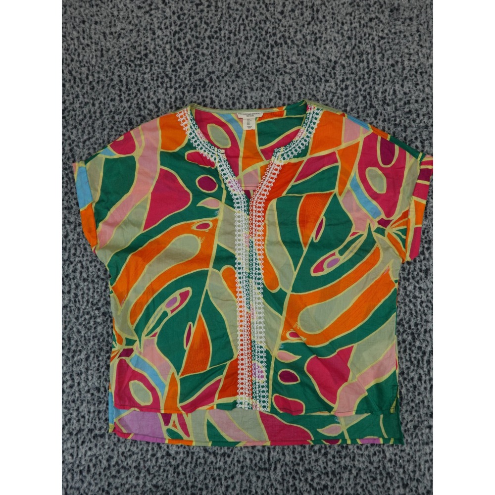 Christian Siriano New York Womens Large Multicolor Abstract Tropical Lace Blouse